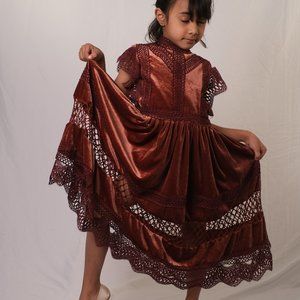 Velvet Maxi Dress with embroidery and cut work